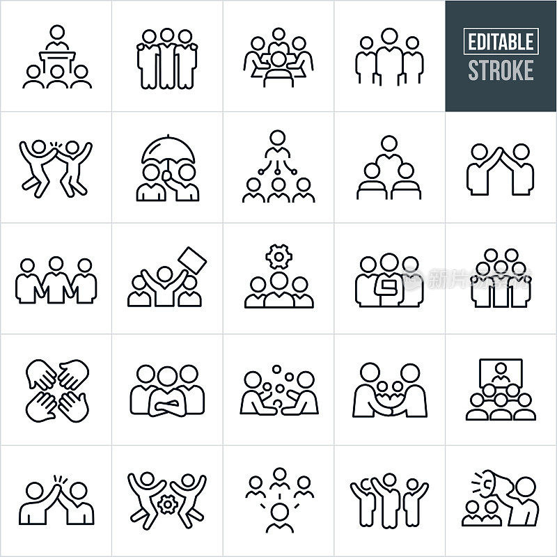 Business Teams Thin Line Icons - Editable Stroke